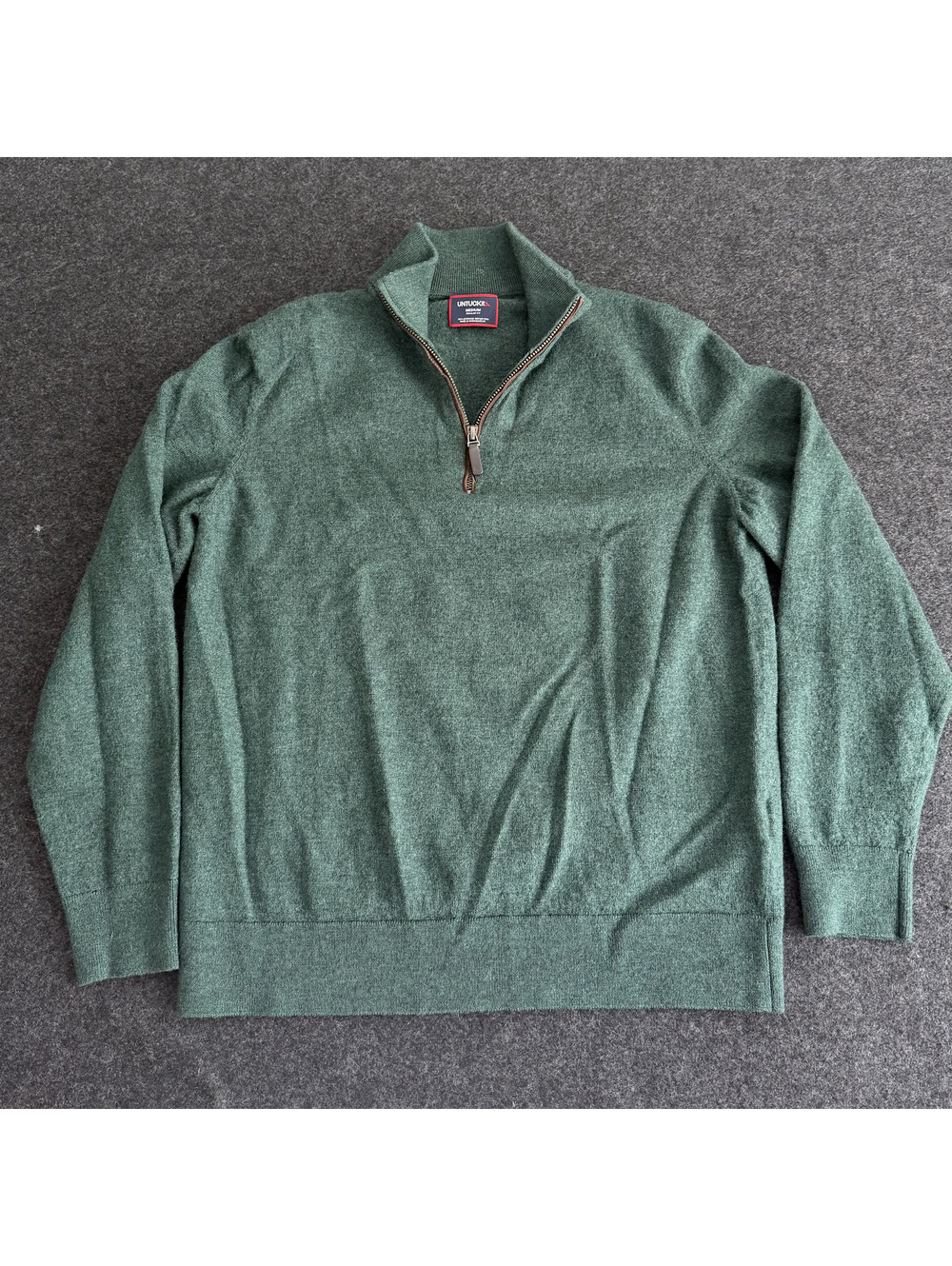 UNTUCKit Heather Green 100% Merino Wool Pullover Quarter Zip Sweater Men’s M
